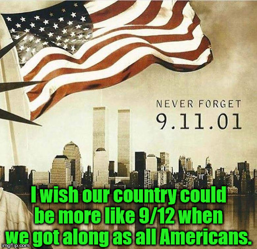 I wish our country could be more like 9/12 when we got along as all Americans. | made w/ Imgflip meme maker