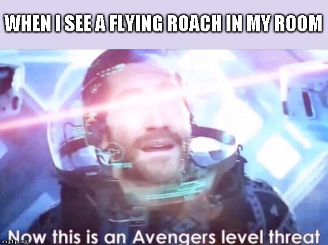 Now this is an avengers level threat. | WHEN I SEE A FLYING ROACH IN MY ROOM | image tagged in now this is an avengers level threat,memes,roach,flying,room | made w/ Imgflip meme maker