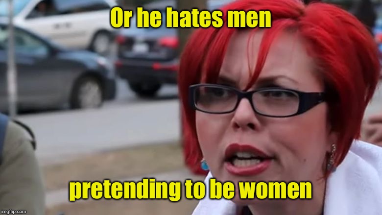  triggered | Or he hates men pretending to be women | image tagged in triggered | made w/ Imgflip meme maker