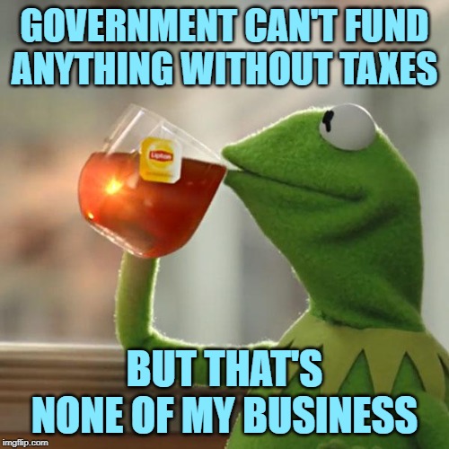Taxation Is FUNdamental | GOVERNMENT CAN'T FUND ANYTHING WITHOUT TAXES; BUT THAT'S NONE OF MY BUSINESS | image tagged in but thats none of my business,kermit the frog,so true memes,government,taxation is theft,liberal logic | made w/ Imgflip meme maker
