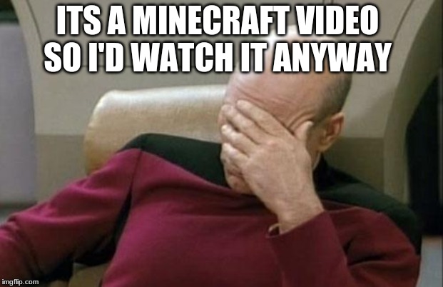 Captain Picard Facepalm Meme | ITS A MINECRAFT VIDEO SO I'D WATCH IT ANYWAY | image tagged in memes,captain picard facepalm | made w/ Imgflip meme maker