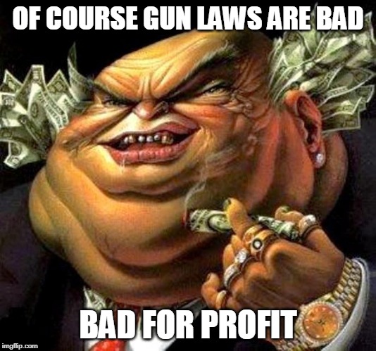 Gun Control: Good for People, Bad for Money | OF COURSE GUN LAWS ARE BAD; BAD FOR PROFIT | image tagged in capitalist criminal pig,gun laws,gun control,guns,money,greed | made w/ Imgflip meme maker