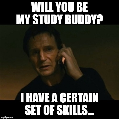 Liam Neeson Taken | WILL YOU BE MY STUDY BUDDY? I HAVE A CERTAIN SET OF SKILLS... | image tagged in memes,liam neeson taken | made w/ Imgflip meme maker