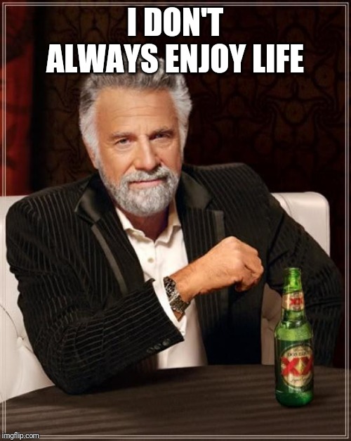 The Most Interesting Man In The World | I DON'T ALWAYS ENJOY LIFE | image tagged in memes,the most interesting man in the world | made w/ Imgflip meme maker