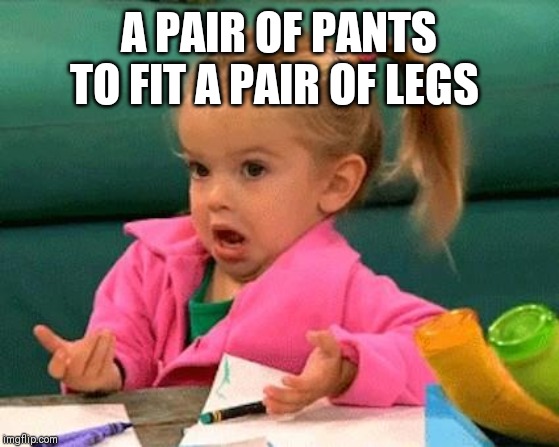 I don't know (Good Luck Charlie) | A PAIR OF PANTS TO FIT A PAIR OF LEGS | image tagged in i don't know good luck charlie | made w/ Imgflip meme maker