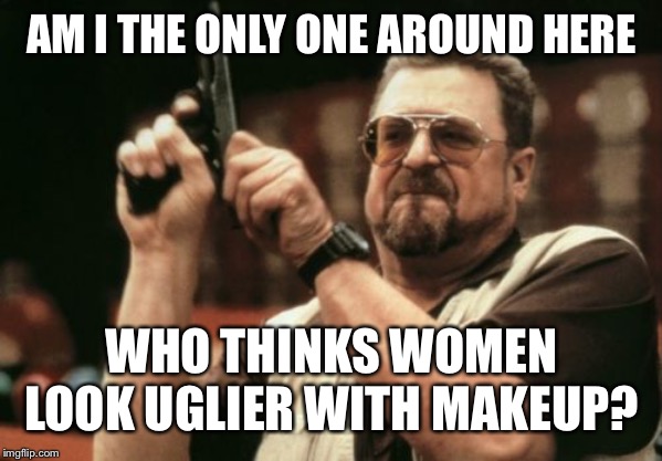 Am I The Only One Around Here | AM I THE ONLY ONE AROUND HERE; WHO THINKS WOMEN LOOK UGLIER WITH MAKEUP? | image tagged in memes,am i the only one around here | made w/ Imgflip meme maker