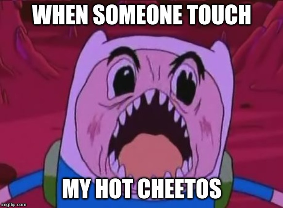 Finn The Human Meme | WHEN SOMEONE TOUCH; MY HOT CHEETOS | image tagged in memes,finn the human | made w/ Imgflip meme maker
