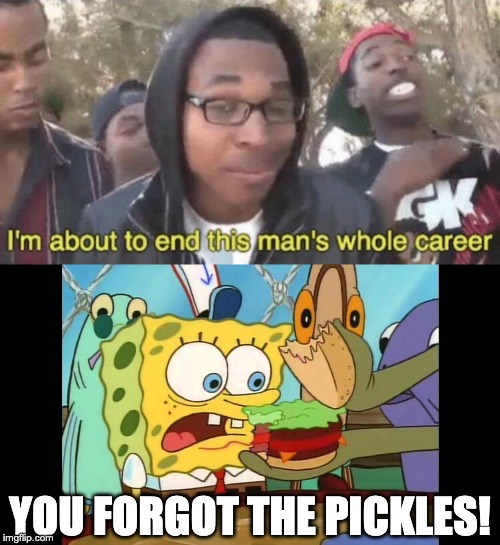 YOU FORGOT THE PICKLES! | image tagged in im about to end this mans whole career,you forgot the | made w/ Imgflip meme maker