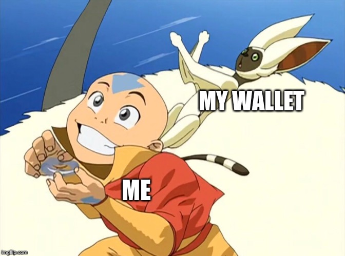Must have | MY WALLET; ME | image tagged in avatar the last airbender,memes,spending,shut up and take my money,geek,products | made w/ Imgflip meme maker