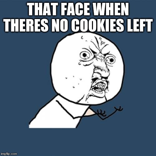 Y U No Meme | THAT FACE WHEN THERES NO COOKIES LEFT | image tagged in memes,y u no | made w/ Imgflip meme maker