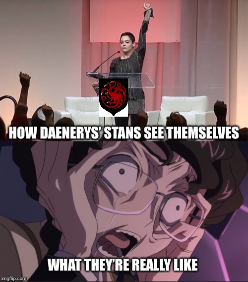 After Season 8 | HOW DAENERYS’ STANS SEE THEMSELVES; WHAT THEY’RE REALLY LIKE | image tagged in daenerys targaryen | made w/ Imgflip meme maker