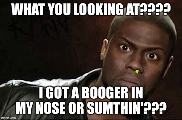 Kevin Hart Meme | WHAT YOU LOOKING AT???? I GOT A BOOGER IN MY NOSE OR SUMTHIN'??? | image tagged in memes,kevin hart | made w/ Imgflip meme maker