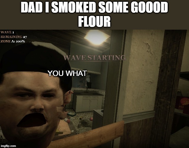 No | DAD I SMOKED SOME GOOOD
FLOUR; YOU WHAT | image tagged in memes,funny | made w/ Imgflip meme maker