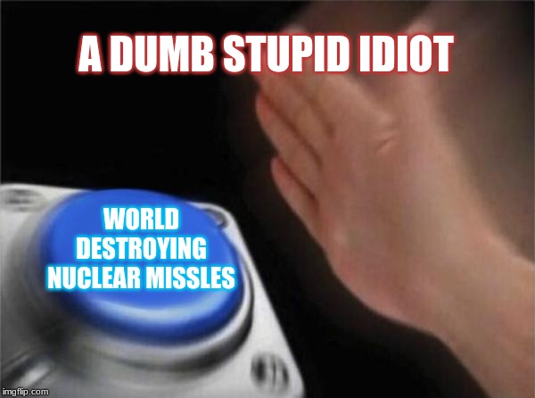 Blank Nut Button Meme | A DUMB STUPID IDIOT; WORLD DESTROYING NUCLEAR MISSLES | image tagged in memes,blank nut button | made w/ Imgflip meme maker