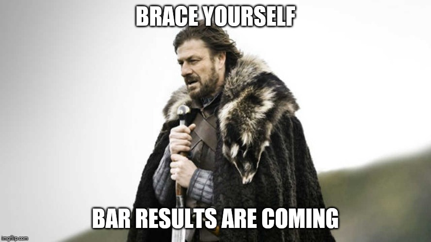 Brace yourself  | BRACE YOURSELF; BAR RESULTS ARE COMING | image tagged in brace yourself,barexam | made w/ Imgflip meme maker