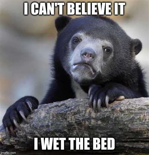 Confession Bear Meme | I CAN'T BELIEVE IT; I WET THE BED | image tagged in memes,confession bear | made w/ Imgflip meme maker
