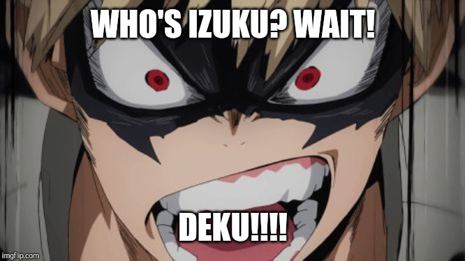 Bakugou | WHO'S IZUKU? WAIT! DEKU!!!! | image tagged in bakugou | made w/ Imgflip meme maker