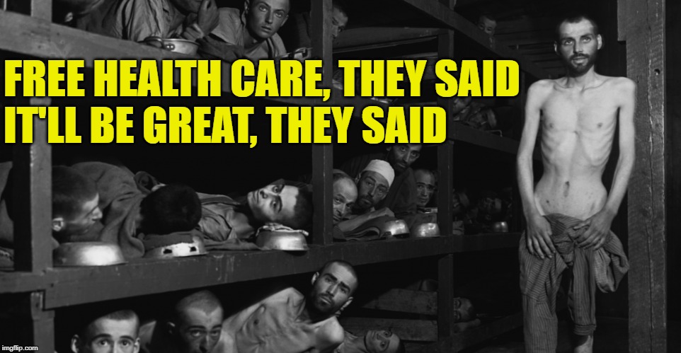 Free Health Care Happens |  FREE HEALTH CARE, THEY SAID
IT'LL BE GREAT, THEY SAID | image tagged in concentration camp,health care,free stuff,history,so true memes,liberal logic | made w/ Imgflip meme maker