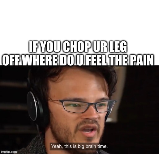 Yeah, this is big brain time | IF YOU CHOP UR LEG OFF WHERE DO U FEEL THE PAIN | image tagged in yeah this is big brain time | made w/ Imgflip meme maker