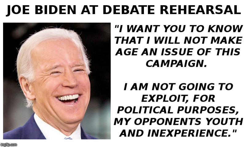 Joe Biden At Debate Rehearsal﻿ | image tagged in joe biden,presidential debate,ronald reagan | made w/ Imgflip meme maker
