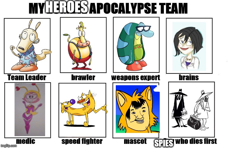 My Zombie Apocalypse Team | HEROES; SPIES | image tagged in my zombie apocalypse team,cartoons | made w/ Imgflip meme maker