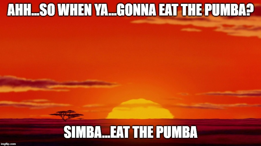 AHH...SO WHEN YA...GONNA EAT THE PUMBA? SIMBA...EAT THE PUMBA | image tagged in the lion king | made w/ Imgflip meme maker