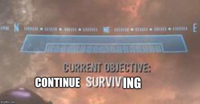 Current Objective: Survive | CONTINUE ING | image tagged in current objective survive | made w/ Imgflip meme maker