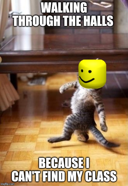 Cool Cat Stroll Meme | WALKING THROUGH THE HALLS; BECAUSE I CAN'T FIND MY CLASS | image tagged in memes,cool cat stroll | made w/ Imgflip meme maker