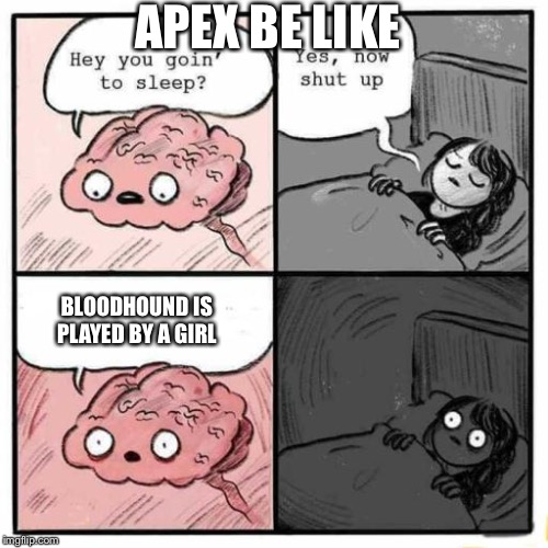 Hey you going to sleep? | APEX BE LIKE; BLOODHOUND IS PLAYED BY A GIRL | image tagged in hey you going to sleep | made w/ Imgflip meme maker