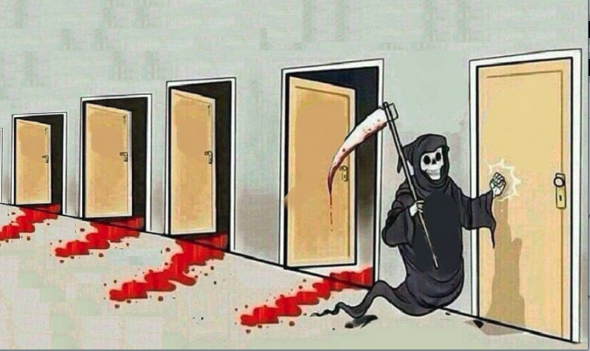 grim reaper knocking 4 doors Blank Meme Template