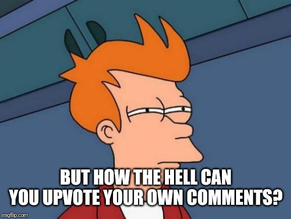 Futurama Fry Meme | BUT HOW THE HELL CAN YOU UPVOTE YOUR OWN COMMENTS? | image tagged in memes,futurama fry | made w/ Imgflip meme maker