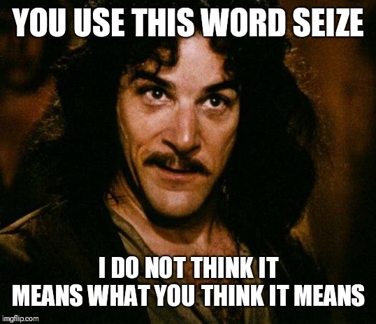 Inigo Montoya Meme | YOU USE THIS WORD SEIZE I DO NOT THINK IT MEANS WHAT YOU THINK IT MEANS | image tagged in memes,inigo montoya | made w/ Imgflip meme maker
