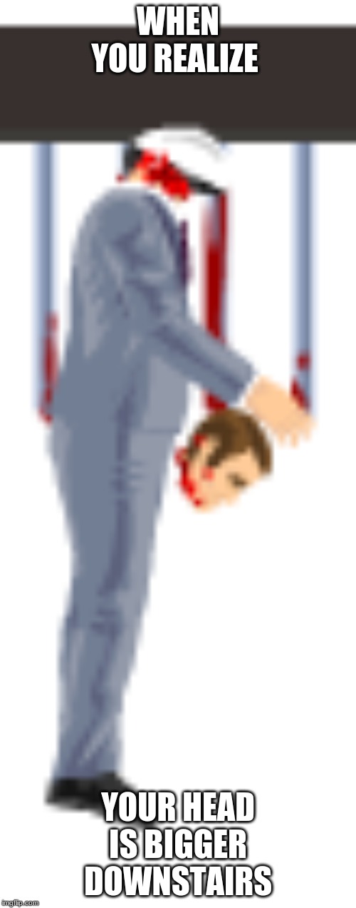 memes | WHEN YOU REALIZE; YOUR HEAD IS BIGGER DOWNSTAIRS | image tagged in memes | made w/ Imgflip meme maker