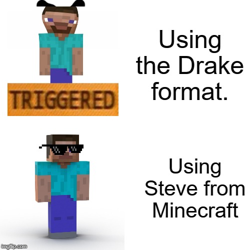Drake Hotline Bling Meme | Using the Drake format. Using Steve from Minecraft | image tagged in memes,drake hotline bling | made w/ Imgflip meme maker