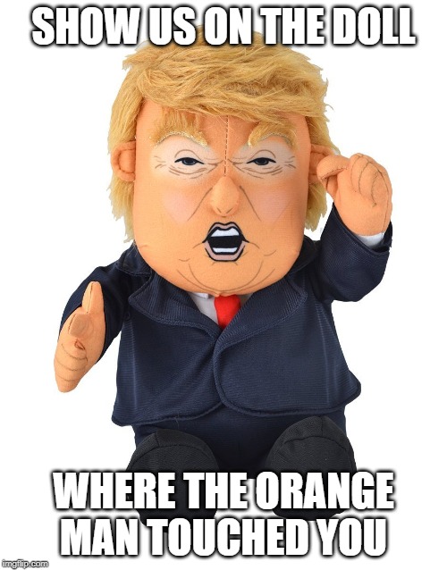 SHOW US ON THE DOLL; WHERE THE ORANGE MAN TOUCHED YOU | image tagged in tds,trump,maga | made w/ Imgflip meme maker