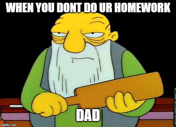That's a paddlin' Meme | WHEN YOU DONT DO UR HOMEWORK; DAD | image tagged in memes,that's a paddlin' | made w/ Imgflip meme maker