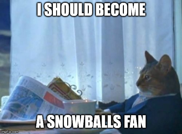 I Should Buy A Boat Cat Meme | I SHOULD BECOME; A SNOWBALLS FAN | image tagged in memes,i should buy a boat cat | made w/ Imgflip meme maker