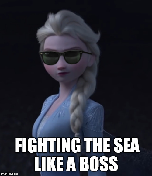 Frozen II Elsa | LIKE A BOSS; FIGHTING THE SEA | image tagged in memes,funny memes,meme,like a boss,frozen,disney | made w/ Imgflip meme maker