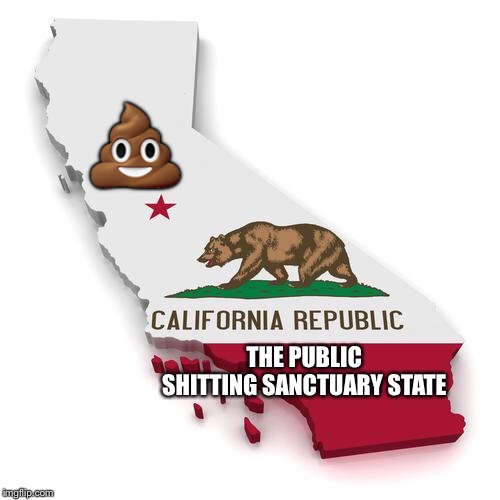From a liberal application of “compassion” | 💩; THE PUBLIC SHITTING SANCTUARY STATE | image tagged in california,sanctuary cities,public shitting,homeless,political meme | made w/ Imgflip meme maker