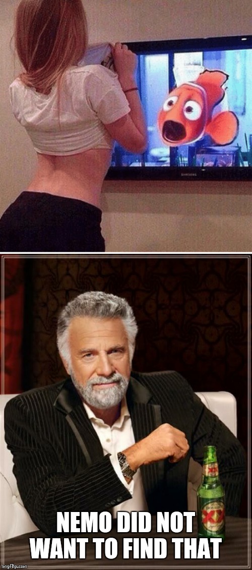 NEMO FOUND BOOBS | NEMO DID NOT WANT TO FIND THAT | image tagged in memes,the most interesting man in the world,finding nemo,boobs | made w/ Imgflip meme maker