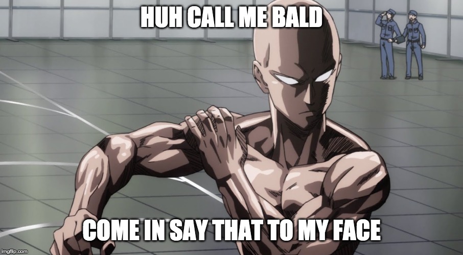 Saitama - One Punch Man, Anime | HUH CALL ME BALD; COME IN SAY THAT TO MY FACE | image tagged in saitama - one punch man anime | made w/ Imgflip meme maker
