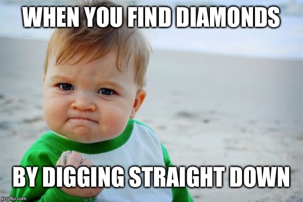 Success Kid Original Meme | WHEN YOU FIND DIAMONDS; BY DIGGING STRAIGHT DOWN | image tagged in memes,success kid original | made w/ Imgflip meme maker