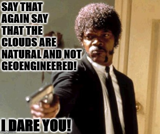 Say That Again I Dare You Meme | SAY THAT AGAIN SAY THAT THE CLOUDS ARE NATURAL AND NOT GEOENGINEERED! I DARE YOU! | image tagged in memes,say that again i dare you | made w/ Imgflip meme maker