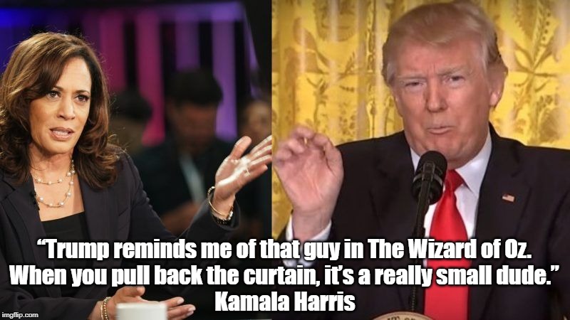 â€œTrump reminds me of that guy in The Wizard of Oz. When you pull back the curtain, itâ€™s a really small dude.â€ Kamala Harris | made w/ Imgflip meme maker