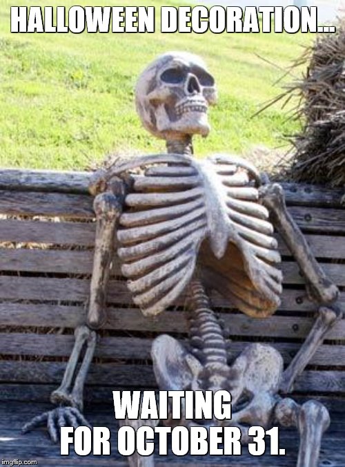 Can't wait! | HALLOWEEN DECORATION... WAITING FOR OCTOBER 31. | image tagged in memes,waiting skeleton,halloween | made w/ Imgflip meme maker