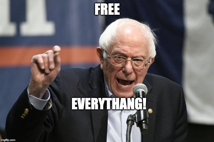 Bernie Sanders | FREE; EVERYTHANG! | image tagged in bernie sanders | made w/ Imgflip meme maker