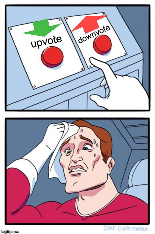Two Buttons Meme | downvote; upvote | image tagged in memes,two buttons | made w/ Imgflip meme maker