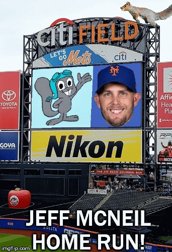 Jeff McNeill Home Run | JEFF MCNEIL HOME RUN! | image tagged in gifs,jeff mcneill,home run,mets,squirrel | made w/ Imgflip images-to-gif maker