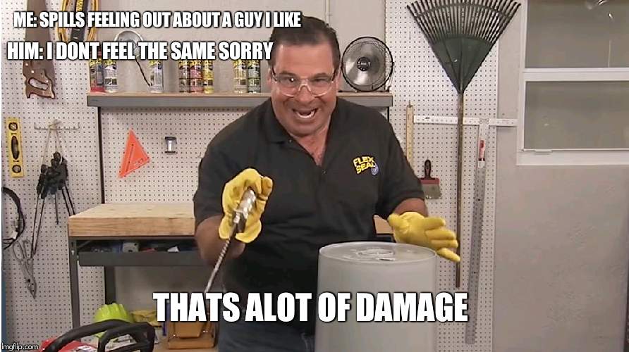 Phil Swift That's A Lotta Damage (Flex Tape/Seal) | ME: SPILLS FEELING OUT ABOUT A GUY I LIKE; HIM: I DONT FEEL THE SAME SORRY; THATS ALOT OF DAMAGE | image tagged in phil swift that's a lotta damage flex tape/seal | made w/ Imgflip meme maker