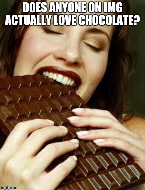 Chocolate | DOES ANYONE ON IMG ACTUALLY LOVE CHOCOLATE? | image tagged in chocolate | made w/ Imgflip meme maker